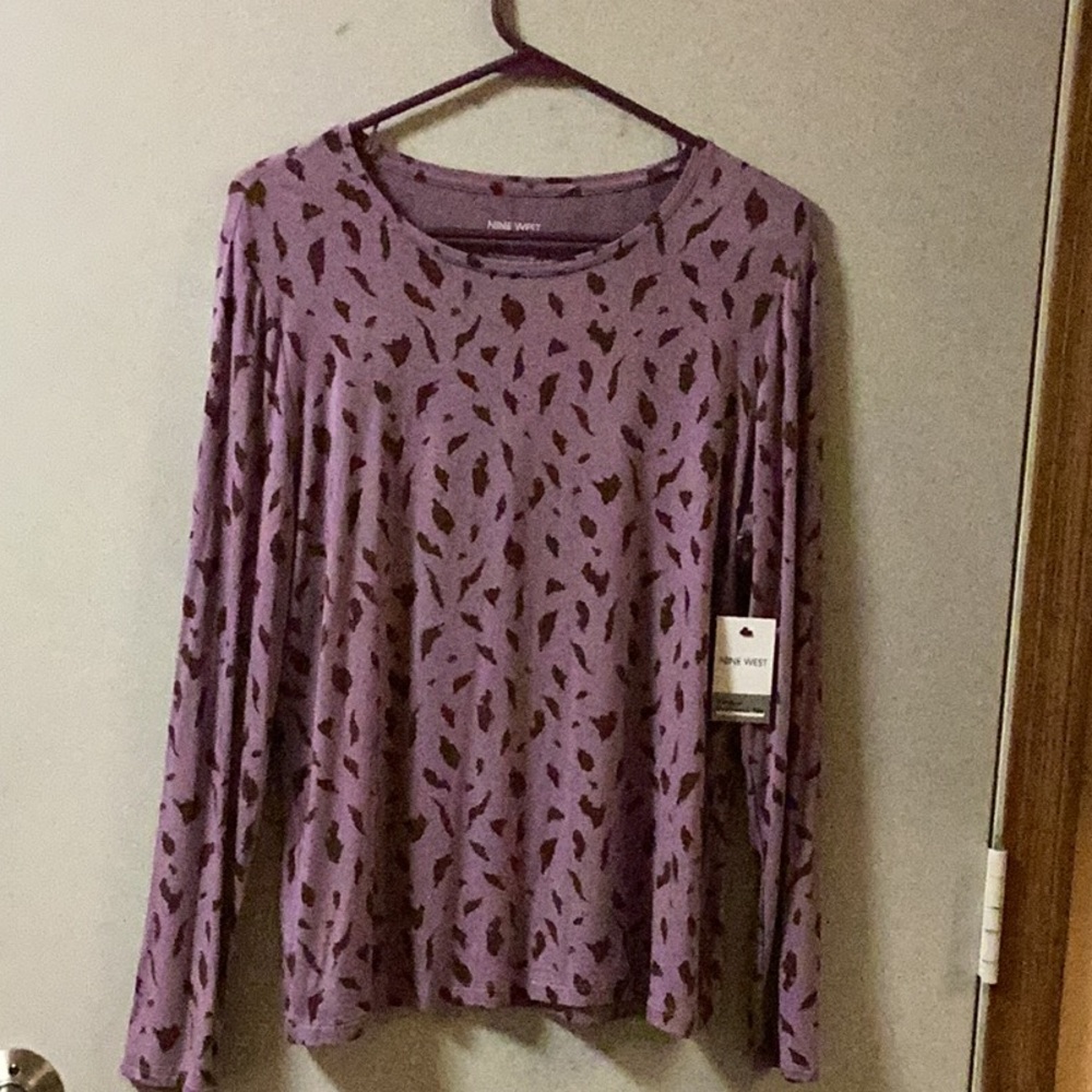 Nine West Purple Long Sleeve Relaxed Blouse